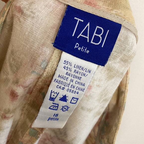 Vintage Skirt Womens 18 Beige Pink Floral Midi Linen Skirt 90s Romantic Whimsy - Picture 11 of 12